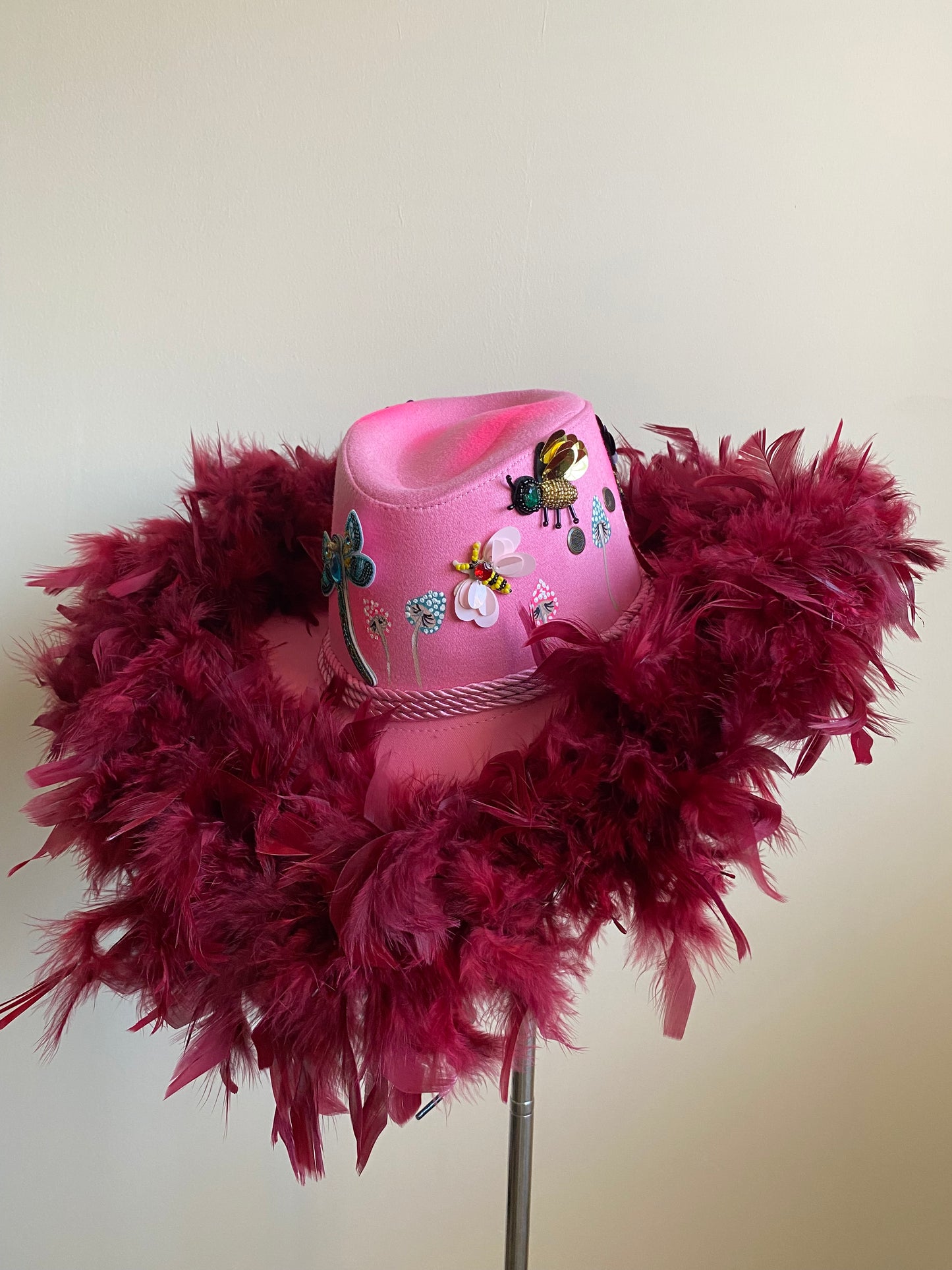 aaaFeatherBurgundy’ Hat