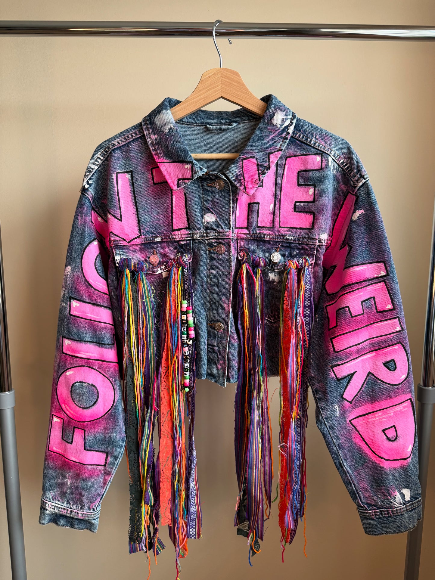 aFOLLOWTHEWEIRD’ adults cropped denim jacket
