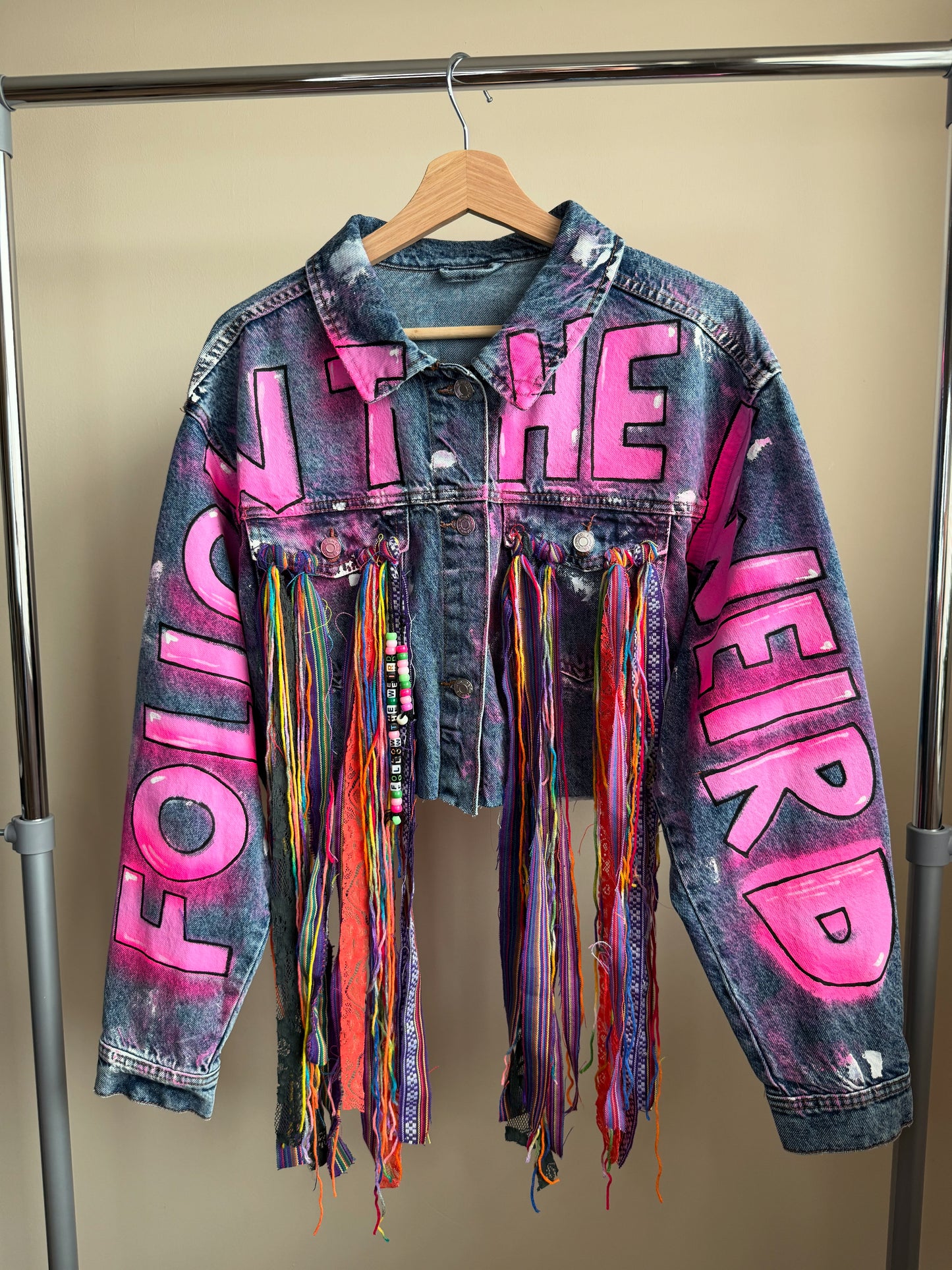 aFOLLOWTHEWEIRD’ adults cropped denim jacket