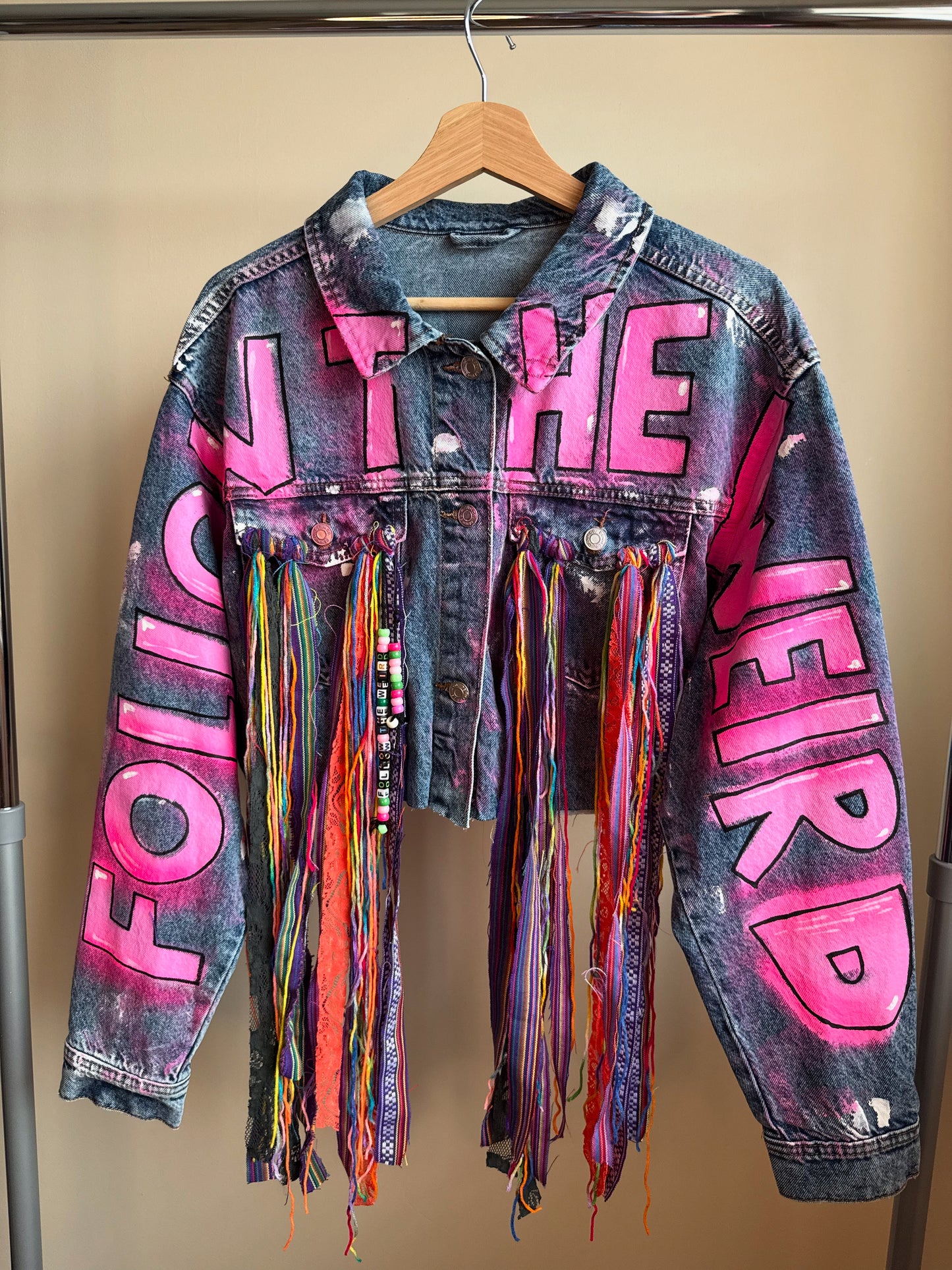 aFOLLOWTHEWEIRD’ adults cropped denim jacket