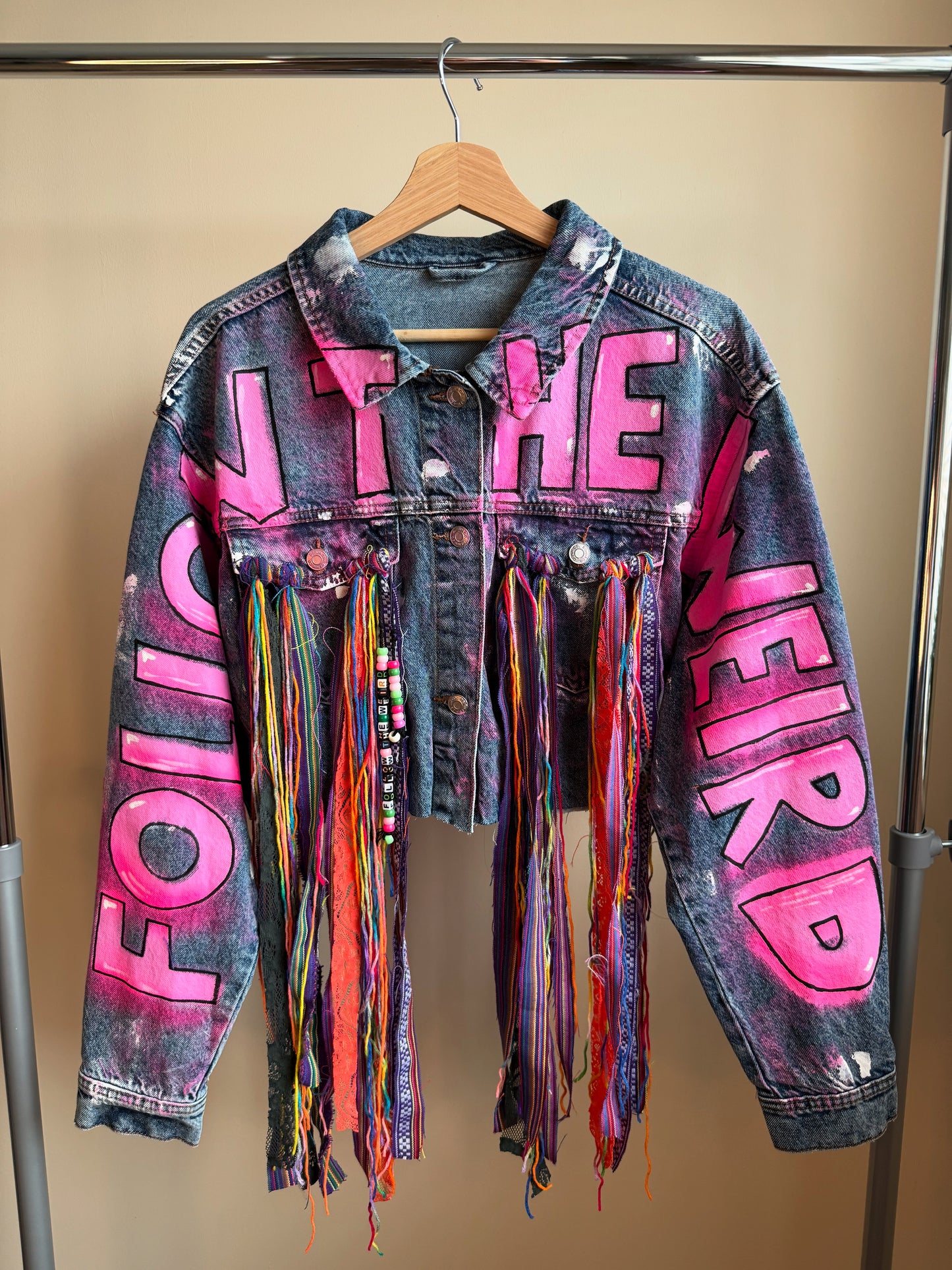 aFOLLOWTHEWEIRD’ adults cropped denim jacket