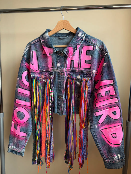 aaaFOLLOWTHEWEIRD’ adults cropped denim jacket