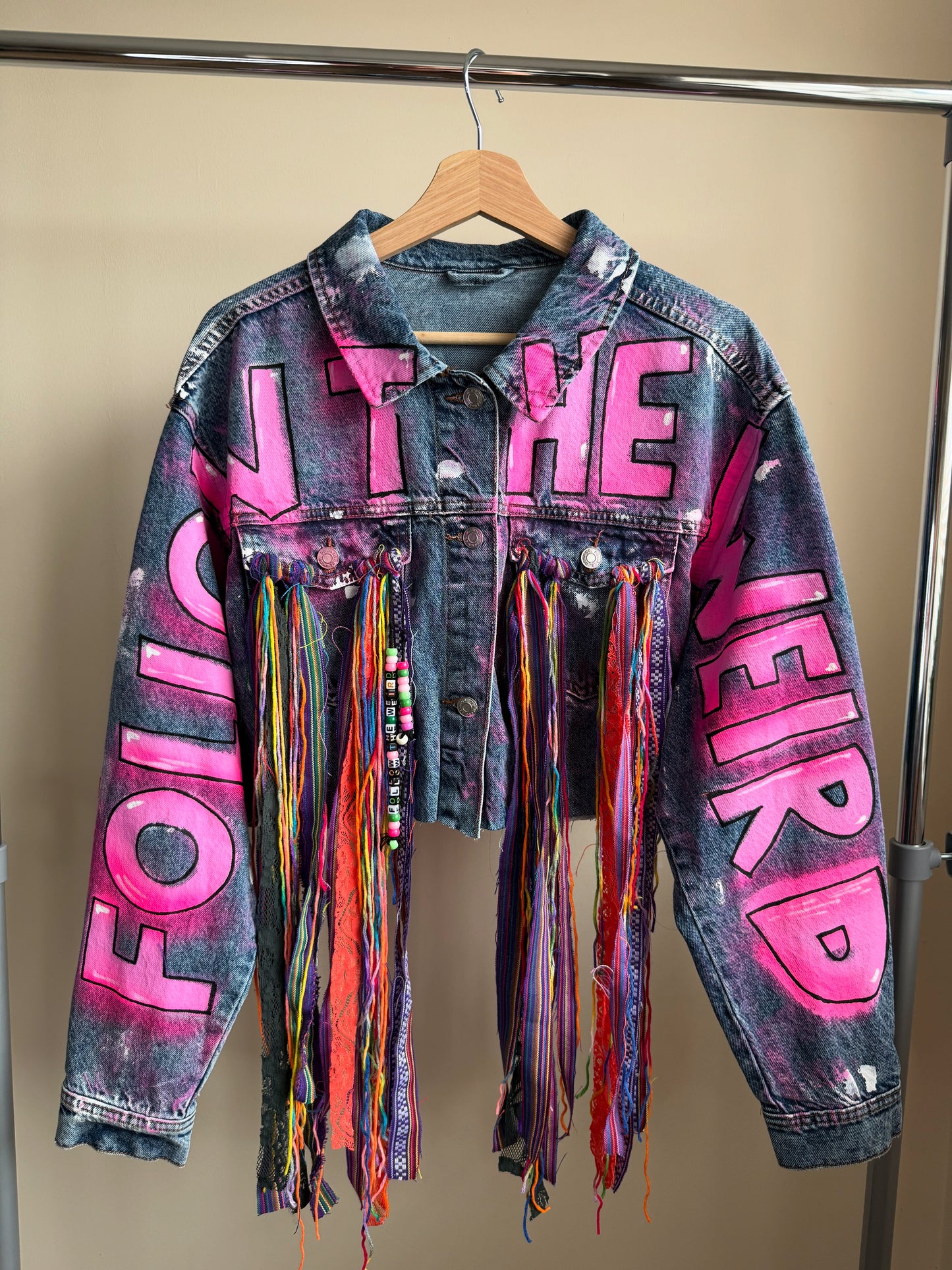 aFOLLOWTHEWEIRD’ adults cropped denim jacket
