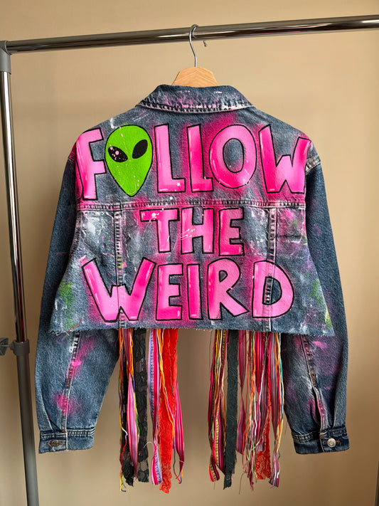 aaaFOLLOWTHEWEIRD’ adults cropped denim jacket