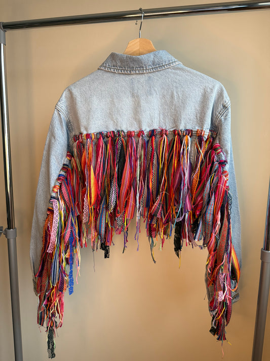 aaaTASSELBoho’ cropped denim jacket